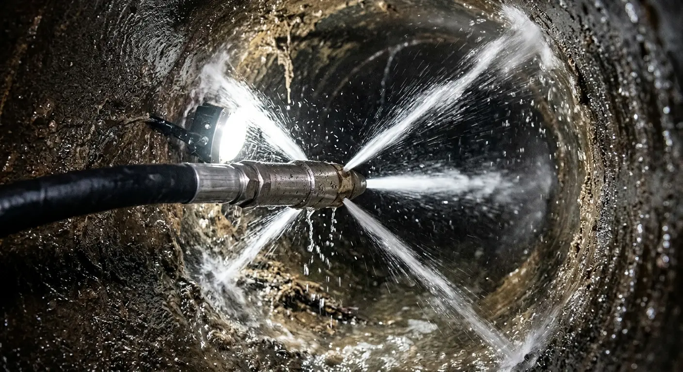 High-pressure hydro jetting nozzle cleaning sewer pipe for Emergency Drain Service in Omak